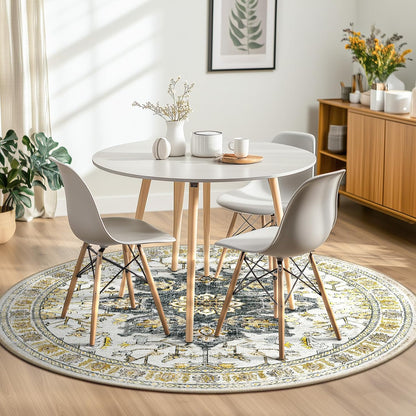 6ft Area Rug Washable Rugs for Living Room, No Pile Boho Carpet for Entryway Bedroom Dinning Room, Vintage Carpet Print Distressed Non-Slip, 72" Round, Grey Brown