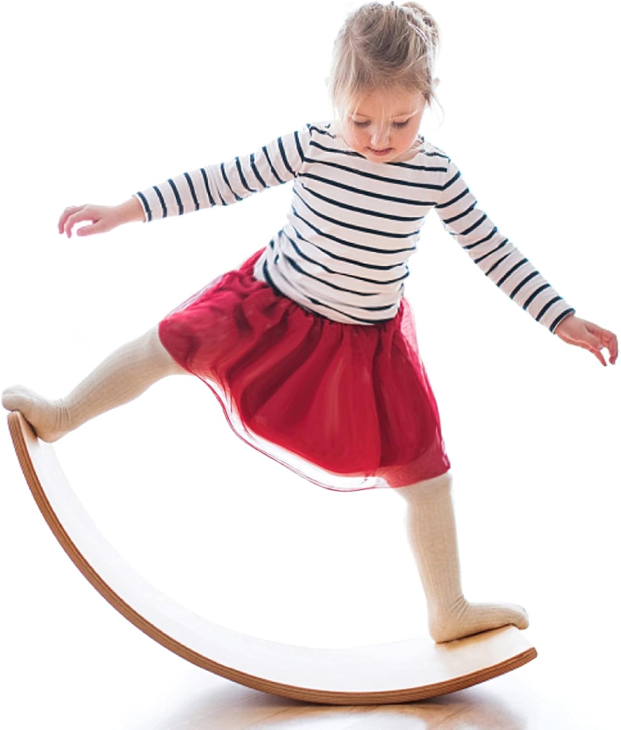 Wobble Balance Board, Wooden Montessori Toy Rocker Board Natural Wood Kids Toddler Open Ended Learning Toy Yoga Curvy Board for Adult Office Classroom Christmas Gifts