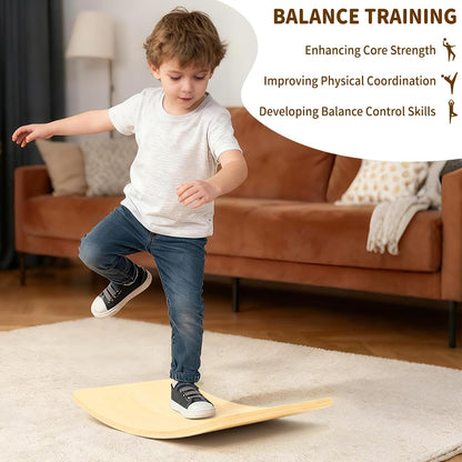 Wobble Balance Board, Wooden Montessori Toy Rocker Board Natural Wood Kids Toddler Open Ended Learning Toy Yoga Curvy Board for Adult Office Classroom Christmas Gifts