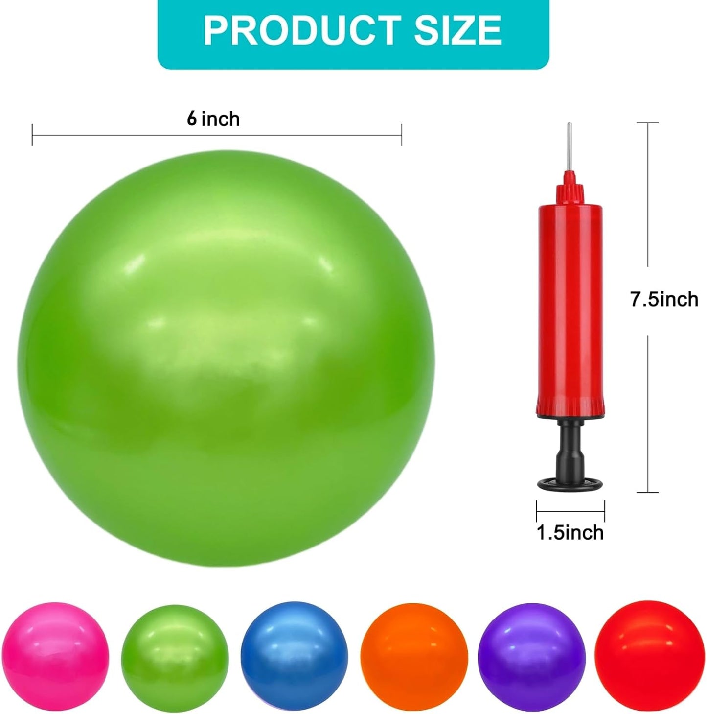 6 Pcs 6 Inch Inflatable Bouncy Balls, with 1 Hand Air Pump