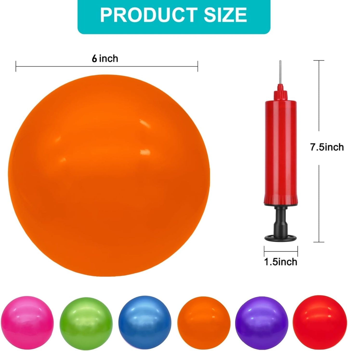 6 Pcs 6 Inch Inflatable Bouncy Balls, with 1 Hand Air Pump