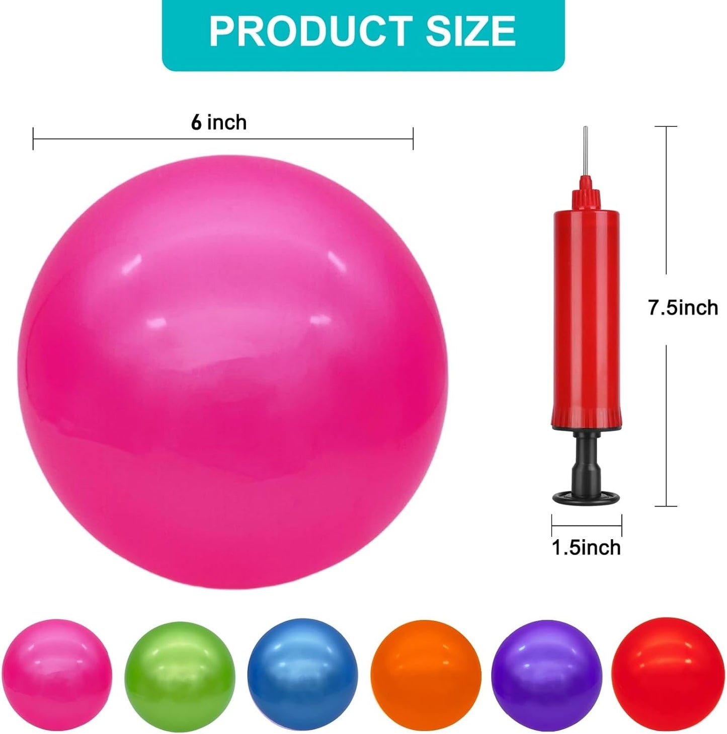 6 Pcs 6 Inch Inflatable Bouncy Balls, with 1 Hand Air Pump