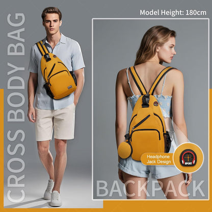 Small Sling Bag with Coin Pocket Fits for 11" Tablet, Yellow | Convertible Crossbody Mini Backpack with Headphone Jack Casual Pack for Women Men Travel Casual Hiking