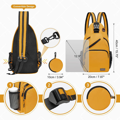 Small Sling Bag with Coin Pocket Fits for 11" Tablet, Yellow | Convertible Crossbody Mini Backpack with Headphone Jack Casual Pack for Women Men Travel Casual Hiking