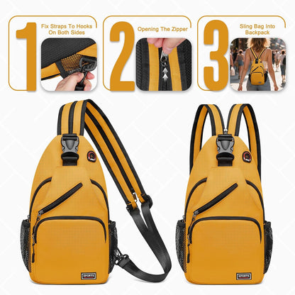Small Sling Bag with Coin Pocket Fits for 11" Tablet, Yellow | Convertible Crossbody Mini Backpack with Headphone Jack Casual Pack for Women Men Travel Casual Hiking