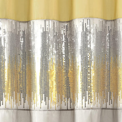 Night Sky Shower Curtain, Single, 72" W x 72" L, Yellow & Gray - Sequin Shower Curtain - Sparkly Color Block Bath Curtain - Modern Glam Bathroom Decor