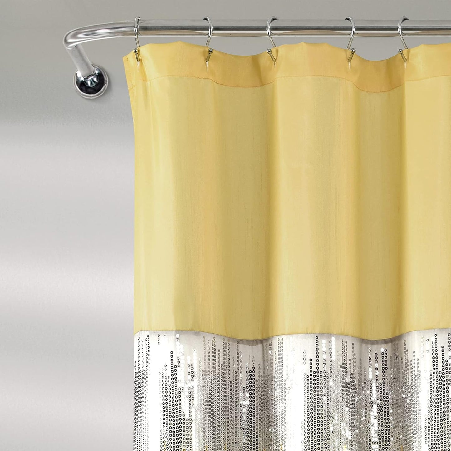 Night Sky Shower Curtain, Single, 72" W x 72" L, Yellow & Gray - Sequin Shower Curtain - Sparkly Color Block Bath Curtain - Modern Glam Bathroom Decor