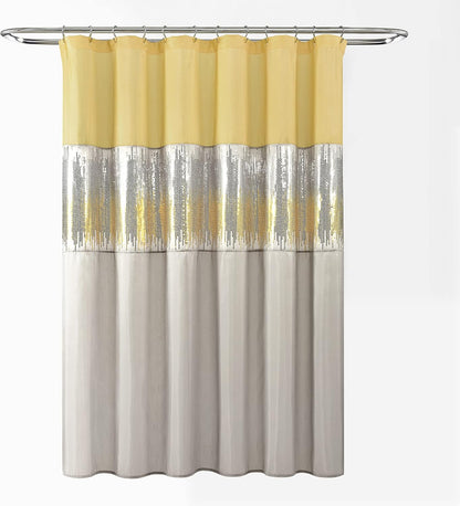 Night Sky Shower Curtain, Single, 72" W x 72" L, Yellow & Gray - Sequin Shower Curtain - Sparkly Color Block Bath Curtain - Modern Glam Bathroom Decor