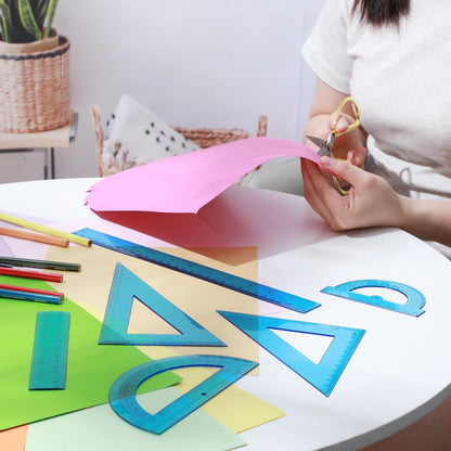 6 Pcs Plastic Ruler Math Set Includes 12 Inch 6 Inch Straight Protractor Triangle Geometry Transparent Math Ruler Measuring Tools for School Office Home(Yellow)