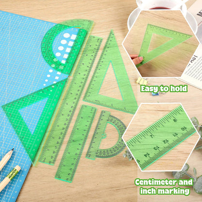 6 Pcs Plastic Ruler Math Set Includes 12 Inch 6 Inch Straight Protractor Triangle Geometry Transparent Math Ruler Measuring Tools for School Office Home(Yellow)