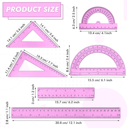 6 Pcs Plastic Ruler Math Set Includes 12 Inch 6 Inch Straight Protractor Triangle Geometry Transparent Math Ruler Measuring Tools for School Office Home(Yellow)
