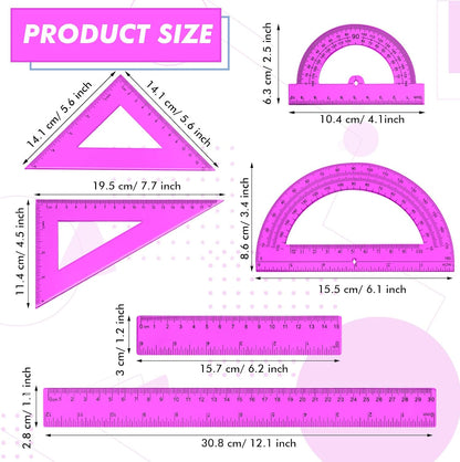 6 Pcs Plastic Ruler Math Set Includes 12 Inch 6 Inch Straight Protractor Triangle Geometry Transparent Math Ruler Measuring Tools for School Office Home(Yellow)