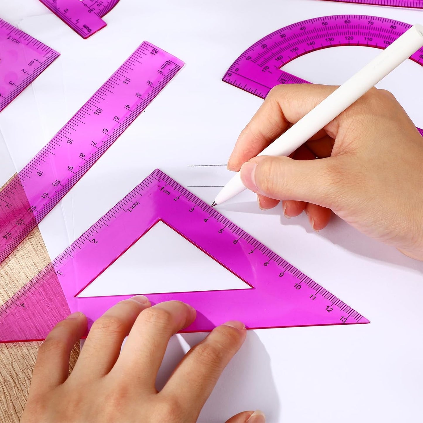 6 Pcs Plastic Ruler Math Set Includes 12 Inch 6 Inch Straight Protractor Triangle Geometry Transparent Math Ruler Measuring Tools for School Office Home(Yellow)