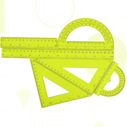 6 Pcs Plastic Ruler Math Set Includes 12 Inch 6 Inch Straight Protractor Triangle Geometry Transparent Math Ruler Measuring Tools for School Office Home(Yellow)