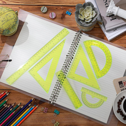 6 Pcs Plastic Ruler Math Set Includes 12 Inch 6 Inch Straight Protractor Triangle Geometry Transparent Math Ruler Measuring Tools for School Office Home(Yellow)