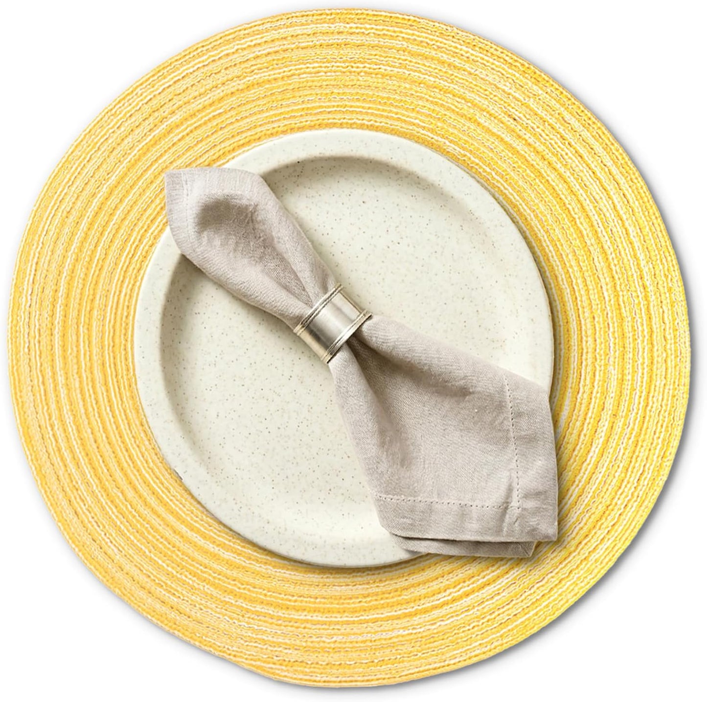 Round Braided Placemats Set of 6 Woven Table Mats for Dining Table Heat Resistant Easy to Clean Perfect for Kitchen & Home Decor (Yellow)