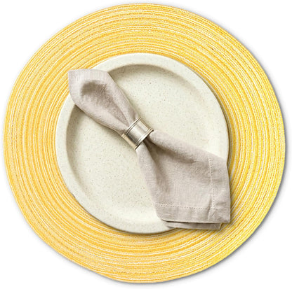 Round Braided Placemats Set of 6 Woven Table Mats for Dining Table Heat Resistant Easy to Clean Perfect for Kitchen & Home Decor (Yellow)