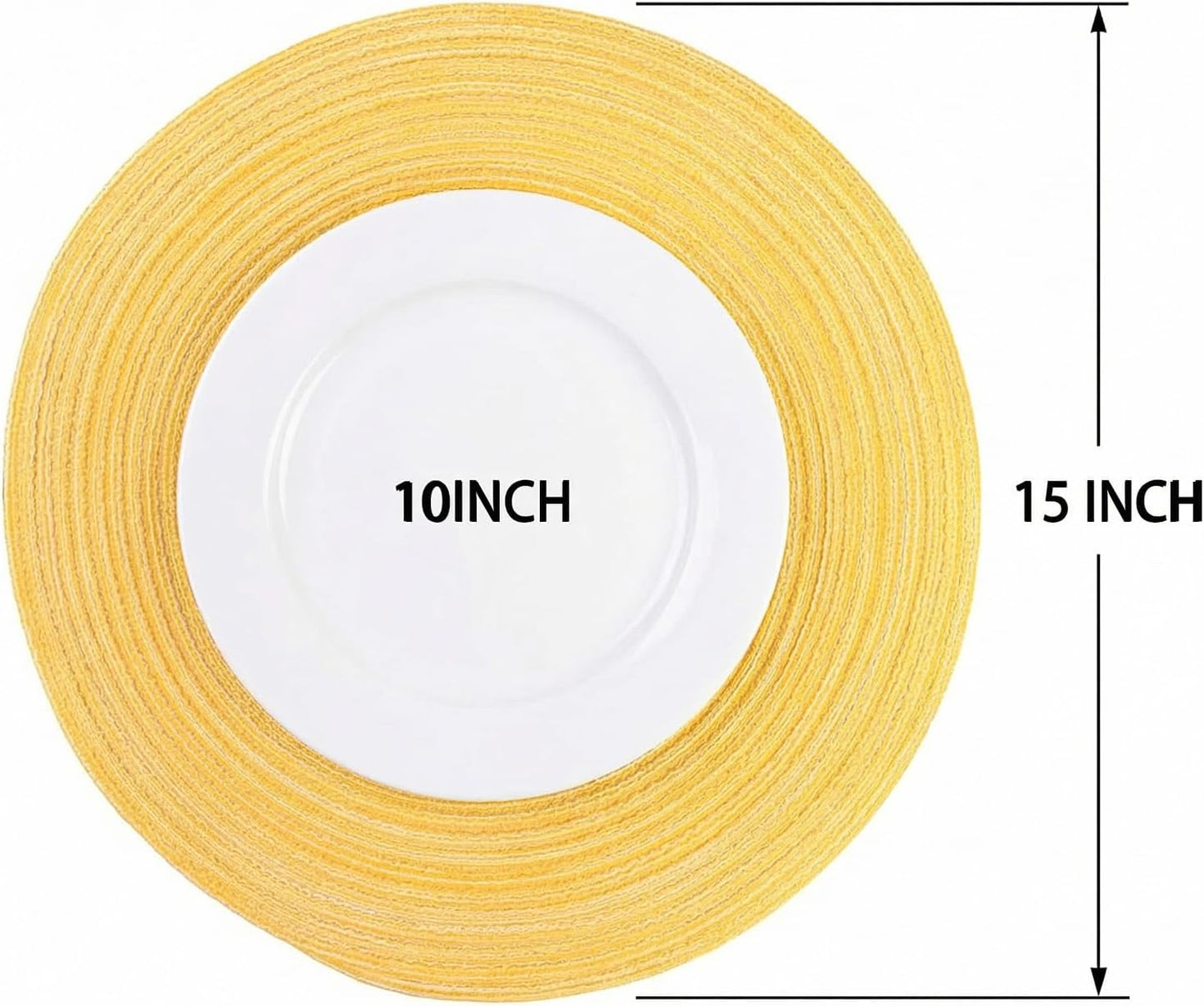 Round Braided Placemats Set of 6 Woven Table Mats for Dining Table Heat Resistant Easy to Clean Perfect for Kitchen & Home Decor (Yellow)