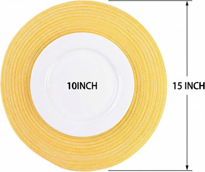 Round Braided Placemats Set of 6 Woven Table Mats for Dining Table Heat Resistant Easy to Clean Perfect for Kitchen & Home Decor (Yellow)