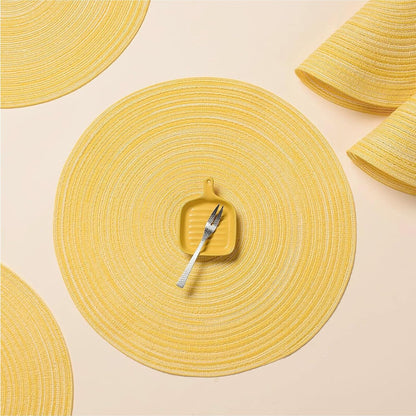 Round Braided Placemats Set of 6 Woven Table Mats for Dining Table Heat Resistant Easy to Clean Perfect for Kitchen & Home Decor (Yellow)
