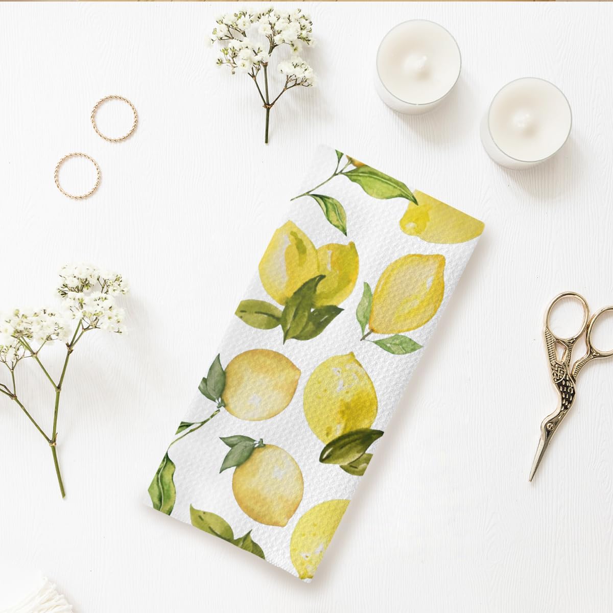 Lemon Kitchen & Bath Towels, 16x24 Inches - Yellow Lemon Fruit Decorative Hand Towels for Kitchen & Bathroom