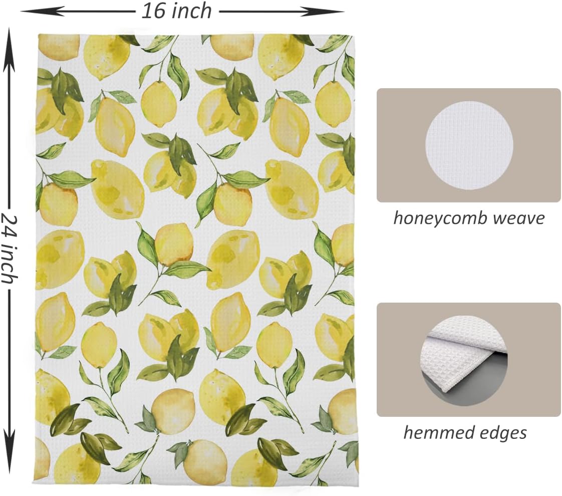 Lemon Kitchen & Bath Towels, 16x24 Inches - Yellow Lemon Fruit Decorative Hand Towels for Kitchen & Bathroom