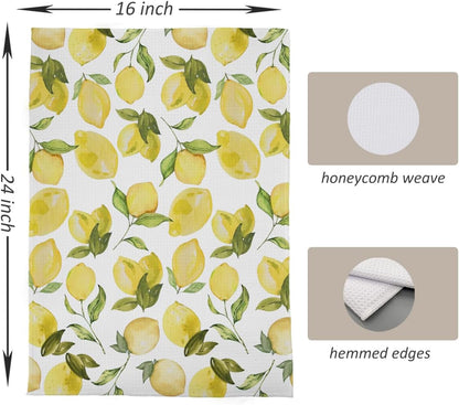 Lemon Kitchen & Bath Towels, 16x24 Inches - Yellow Lemon Fruit Decorative Hand Towels for Kitchen & Bathroom