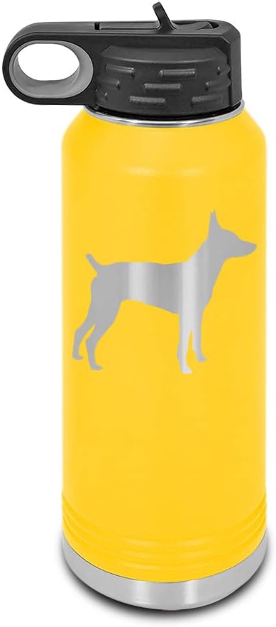 Rat Terrier Laser Engraved Water Bottle Customizable Polar Camel Stainless Steel with Straw - Dog Canine pet Yellow 32 oz