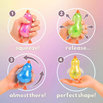Glitter Duck Squishy - Blue Green Pink Yellow 4 PCS Squishy - 2026 Upgraded Ducks for Adults Teens Squeeze Easter Basket Stuffers & Stocking Stuff