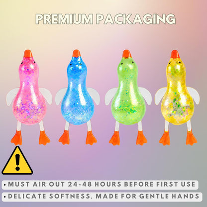 Glitter Duck Squishy - Blue Green Pink Yellow 4 PCS Squishy - 2026 Upgraded Ducks for Adults Teens Squeeze Easter Basket Stuffers & Stocking Stuff