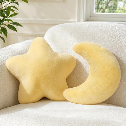 2PCS Moon Star Pillow Set, Cute Decorative Throw Pillows for Bed Couch | 15.35’’Yellow Moon Star Shaped Pillow, Room Decor, Soft Faux Plush Pillows for Bedroom, Living Room, Dorm