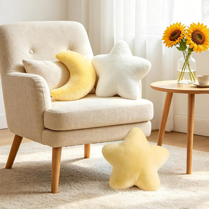 2PCS Moon Star Pillow Set, Cute Decorative Throw Pillows for Bed Couch | 15.35’’Yellow Moon Star Shaped Pillow, Room Decor, Soft Faux Plush Pillows for Bedroom, Living Room, Dorm