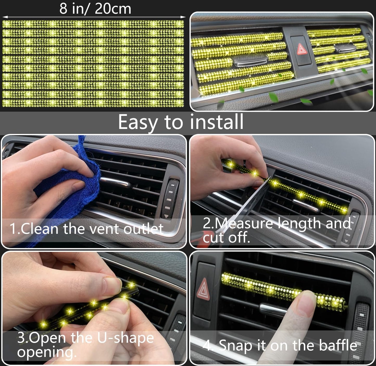 27 PCs Yellow Bling Car Accessories Set for Women, Steering Wheel Covers Universal Fit 15 Inch, Bling License Plate Frame, Bling Phone Holder, Bling Car Coasters (Yellow Diamond)