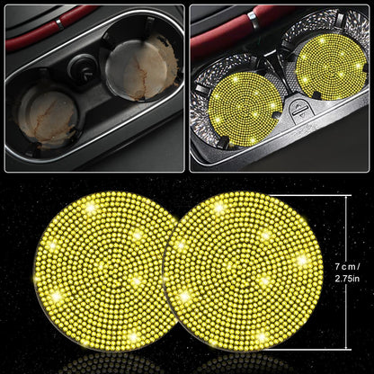 27 PCs Yellow Bling Car Accessories Set for Women, Steering Wheel Covers Universal Fit 15 Inch, Bling License Plate Frame, Bling Phone Holder, Bling Car Coasters (Yellow Diamond)