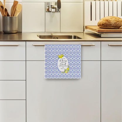Italian Lemon Christian Kitchen Towels - I Can Do All Things Through Christ Decorative Waffle Dish Towels, Mediterranean Bible Verse Home Hand Tea Towel, 16x24 Inch