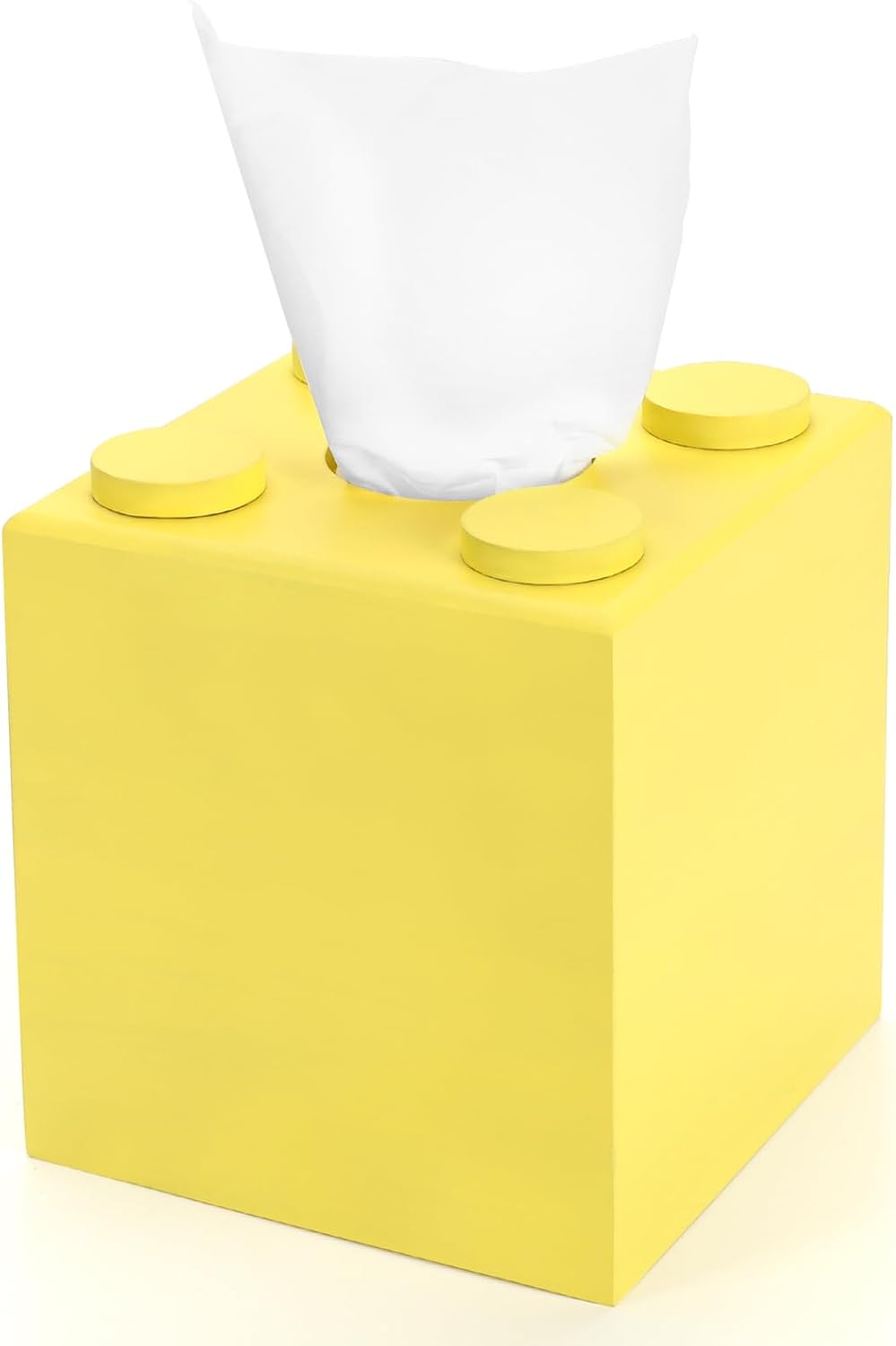 Wood Tissue Box Cover, Tissue Box Cover Square, Building Blocks Tissue Box Holder with Slide-Out Bottom, Cute Home Decor for Bathroom Living Room Office Kitchen (Yellow, Small)