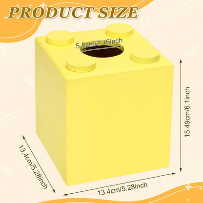Wood Tissue Box Cover, Tissue Box Cover Square, Building Blocks Tissue Box Holder with Slide-Out Bottom, Cute Home Decor for Bathroom Living Room Office Kitchen (Yellow, Small)