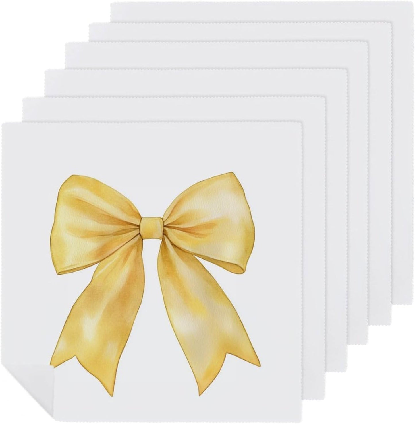 Watercolor Soft Yellow Bow Cloth Napkins Set of 6, Square Premium Reusable Washable Polyester Table Linen Napkin for Dinner Party