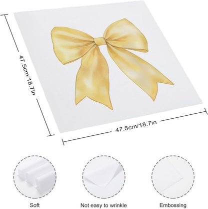 Watercolor Soft Yellow Bow Cloth Napkins Set of 6, Square Premium Reusable Washable Polyester Table Linen Napkin for Dinner Party