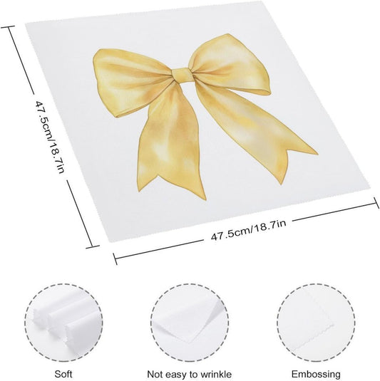 Watercolor Soft Yellow Bow Cloth Napkins Set of 6, Square Premium Reusable Washable Polyester Table Linen Napkin for Dinner Party