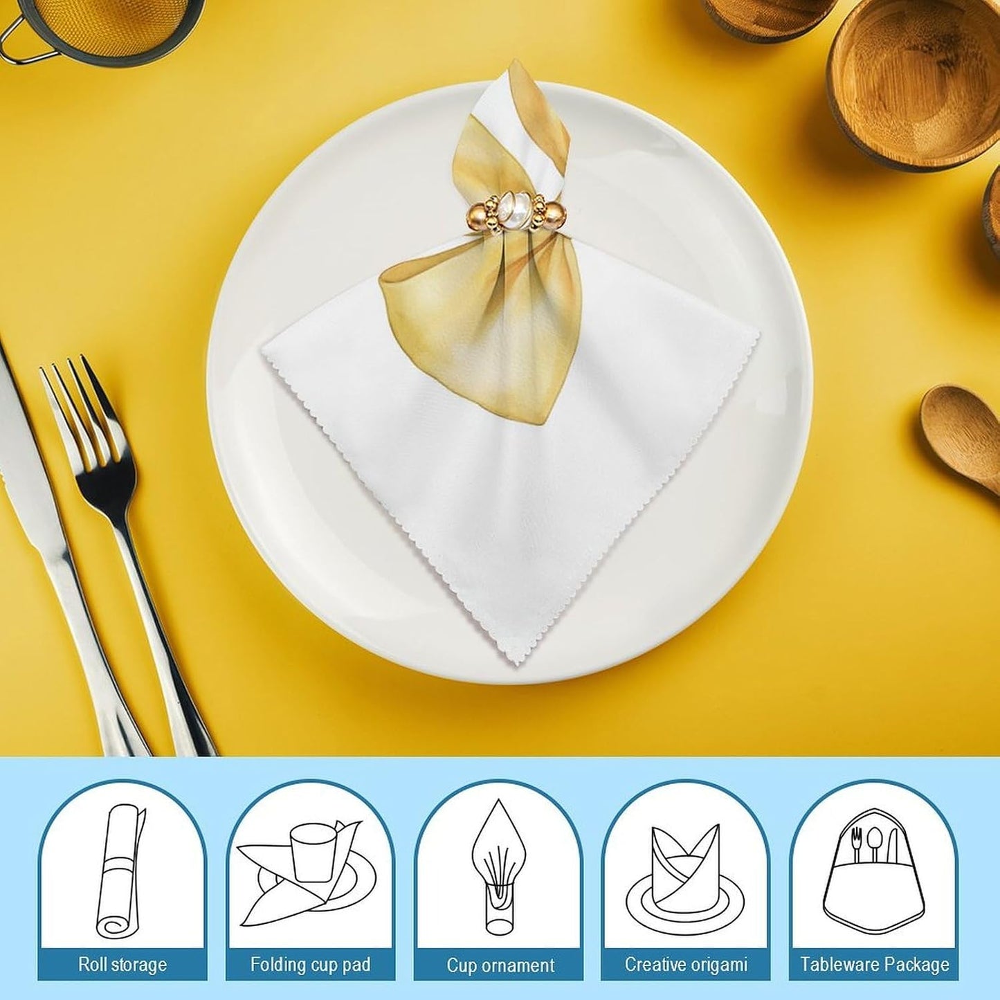 Watercolor Soft Yellow Bow Cloth Napkins Set of 6, Square Premium Reusable Washable Polyester Table Linen Napkin for Dinner Party