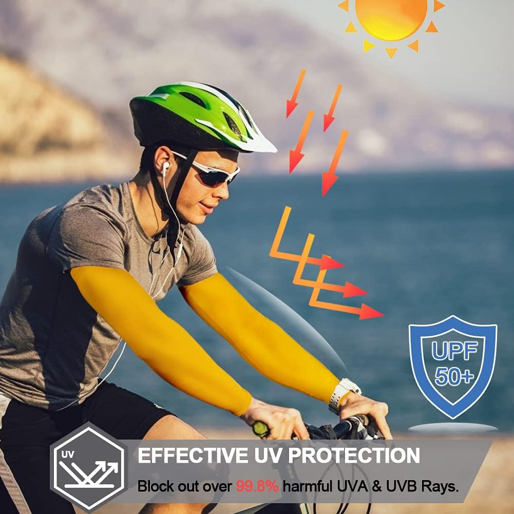 UV Protection Arm Sleeves for Men & Women, UPF 61+ Cooling Cover | Lightweight stretch comfort; color options; motorcycle, baseball, golf, cycling and gardening; washable coverage