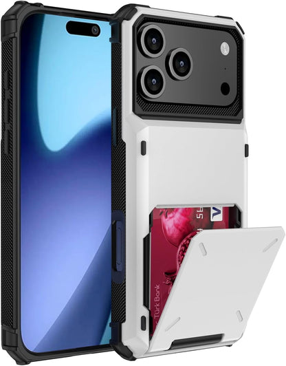 Case for iPhone 17 Pro Max, Rugged Wallet Shockproof TPU + PC Dual Layer Protective Cover with Hidden Card Holder, Yellow