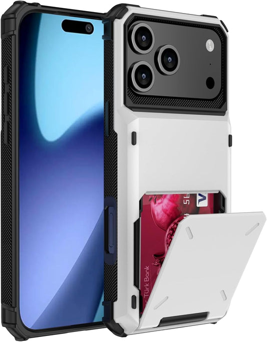 Case for iPhone 17 Pro Max, Rugged Wallet Shockproof TPU + PC Dual Layer Protective Cover with Hidden Card Holder, Yellow