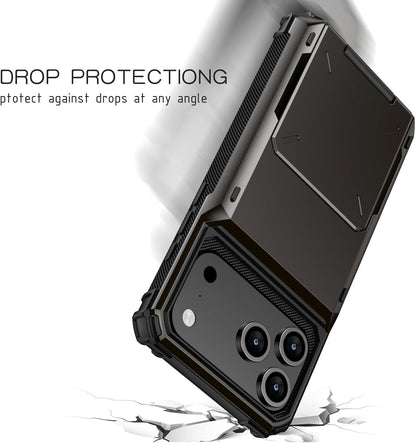 Case for iPhone 17 Pro Max, Rugged Wallet Shockproof TPU + PC Dual Layer Protective Cover with Hidden Card Holder, Yellow
