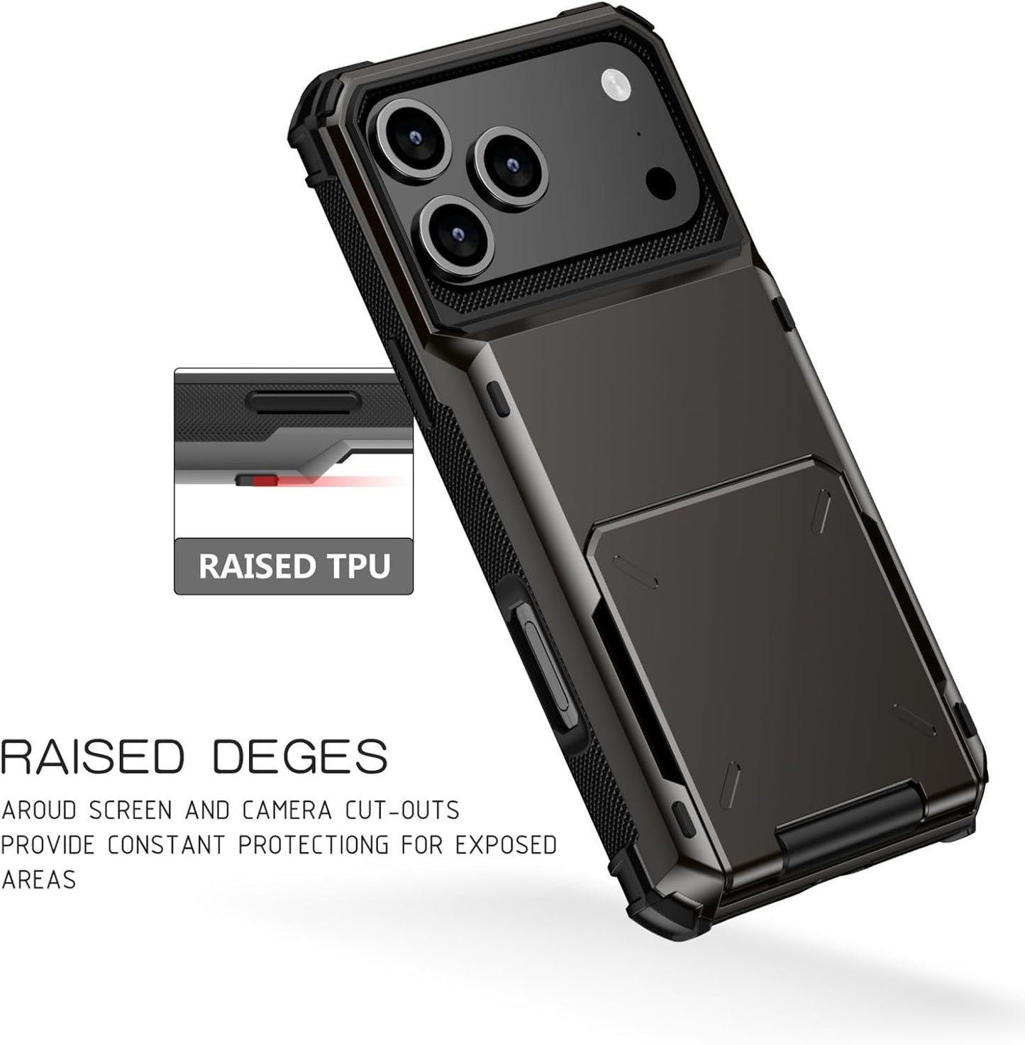 Case for iPhone 17 Pro Max, Rugged Wallet Shockproof TPU + PC Dual Layer Protective Cover with Hidden Card Holder, Yellow