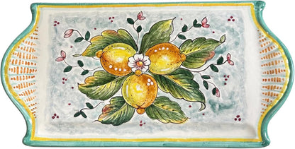 Italian Ceramic Art Cheese Tray Plate Appetizer Centerpieces Decorated Lemons Hand Painted Pottery Made in Italy Tuscan