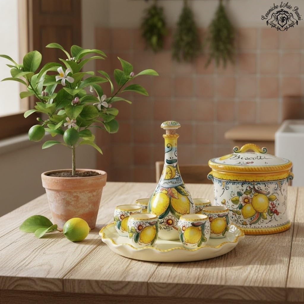 Italian Ceramic Art Cheese Tray Plate Appetizer Centerpieces Decorated Lemons Hand Painted Pottery Made in Italy Tuscan