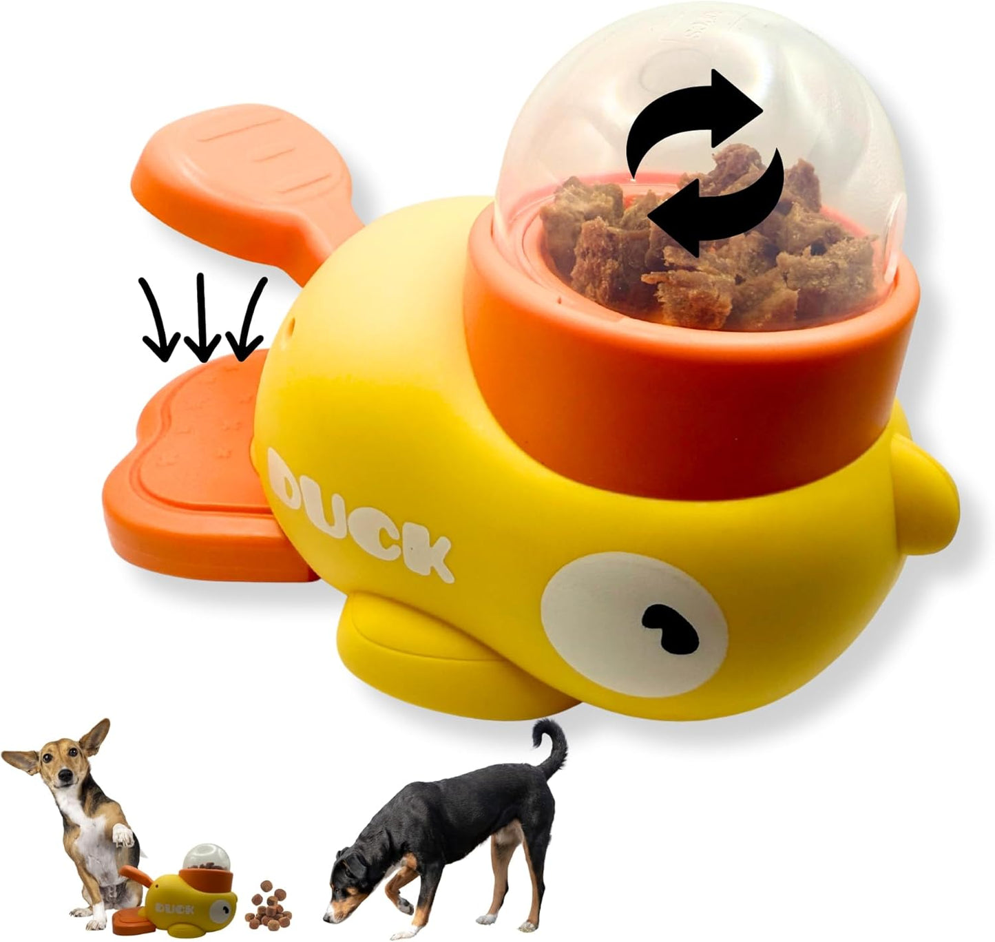 Interactive Yellow Duck Dog Treat Slow Feeder Dispenser Toy for Dogs Promotes IQ Keeps Dog Entertained 3 Food Compartment Sizes
