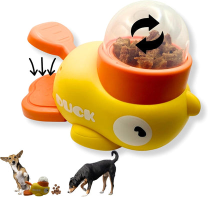 Interactive Yellow Duck Dog Treat Slow Feeder Dispenser Toy for Dogs Promotes IQ Keeps Dog Entertained 3 Food Compartment Sizes